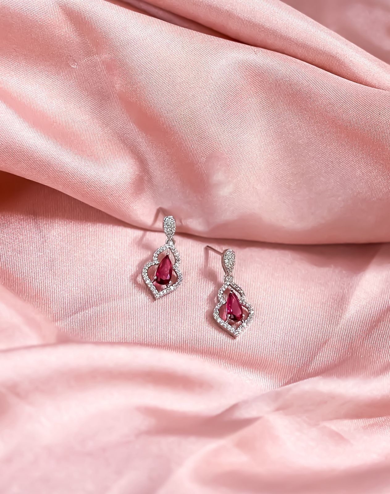 Pink Aura: White Stone Surround Earrings. - additional view